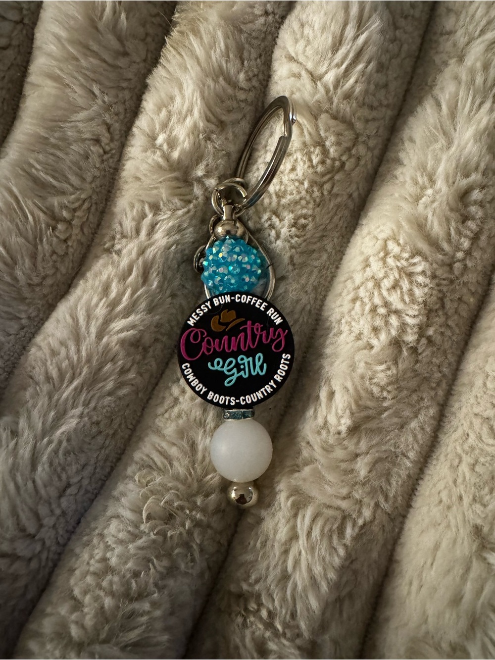 Country Girl Blue Beaded Keychain Charm
